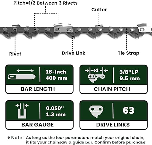 Miniatura 2 de Nueva cadena de motosierra de 18 pulgadas para motosierra eléctrica Worx WG304, WG304.1, WG304.2, 18'' de repuesto para Worx 50019536, Oregon