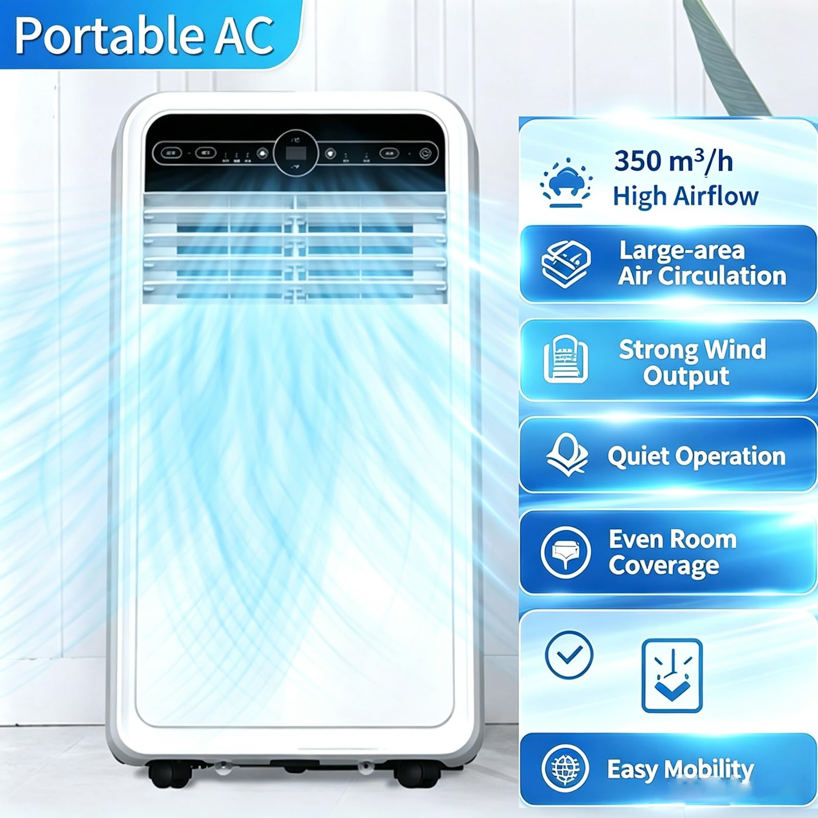 Condizionatore Portatile Da 12.000 BTU Con Telecomando, Unità Mobile 3-in-1 Per Soggiorno, Casa E Ufficio, Oscillazione A 180°, Timer 24 Ore, Kit Per Finestra Incluso