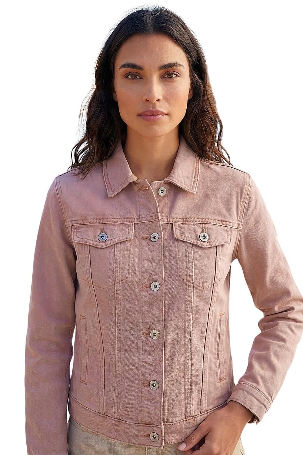 Roman Originals Women's Rose Jean Denim Jacket For Uk 100% Cotton Summer Casual Stretch Crop Smart Utility Trucker Biker Fitted Vintage Wash Faded Classic Work Twill - Size 20