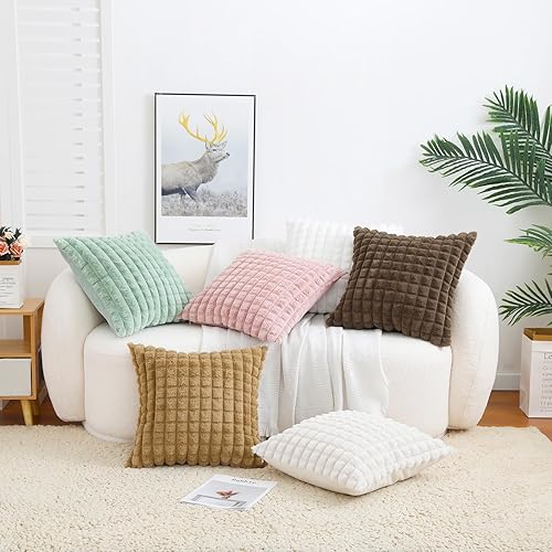 Miniatura 7 de HPUK Fundas de almohada cuadradas de felpa de piel sintética de 18 x 18 pulgadas, fundas de almohada decorativas y esponjosas para sala de estar,