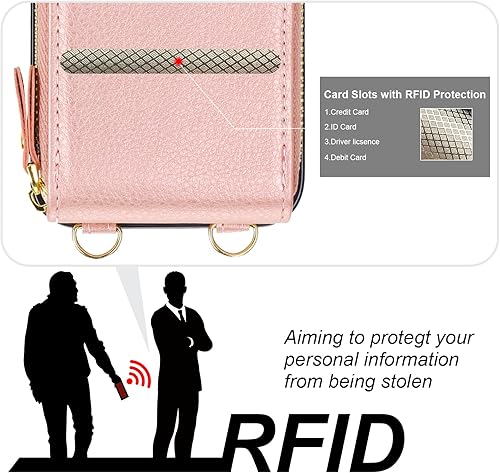 Miniatura 6 de KIHUWEY Funda tipo cartera cruzada para iPhone 13, iPhone 14, funda con bolsillo con cremallera y soporte para tarjetas, funda protectora de piel