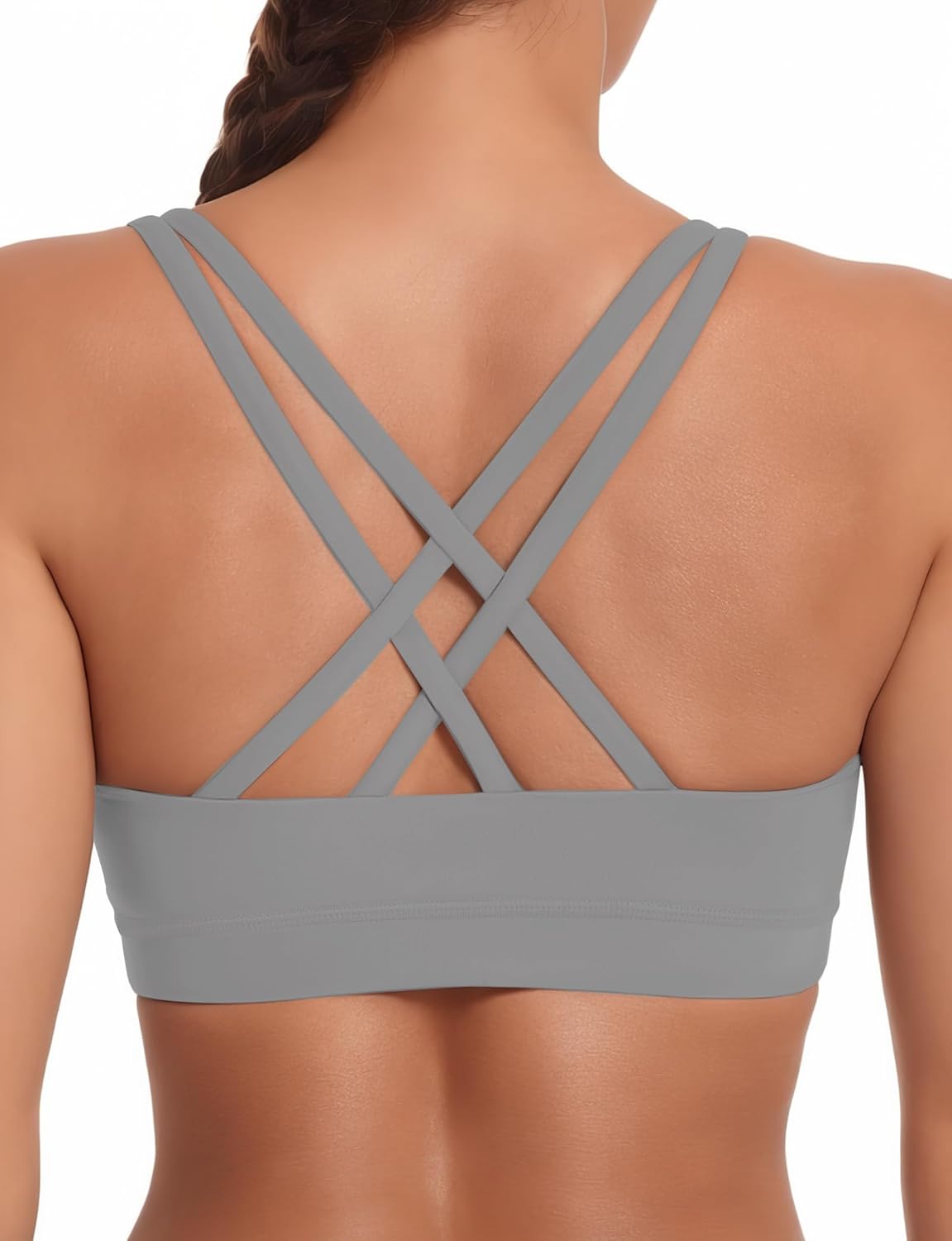 Sports Bras for Women High Support Large Bust, High Impact Yoga Wireless Padded Bras, Low Back Athletic Sleep Workout Strappy Racerback Sports Bra Grey M - Image 4