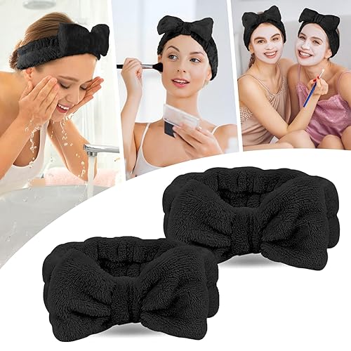 Miniatura 5 de LADES Diadema de spa  Paquete de 2 bandas para el pelo con lazo para mujer, para maquillaje facial, bandas para la cabeza de forro polar coral suave