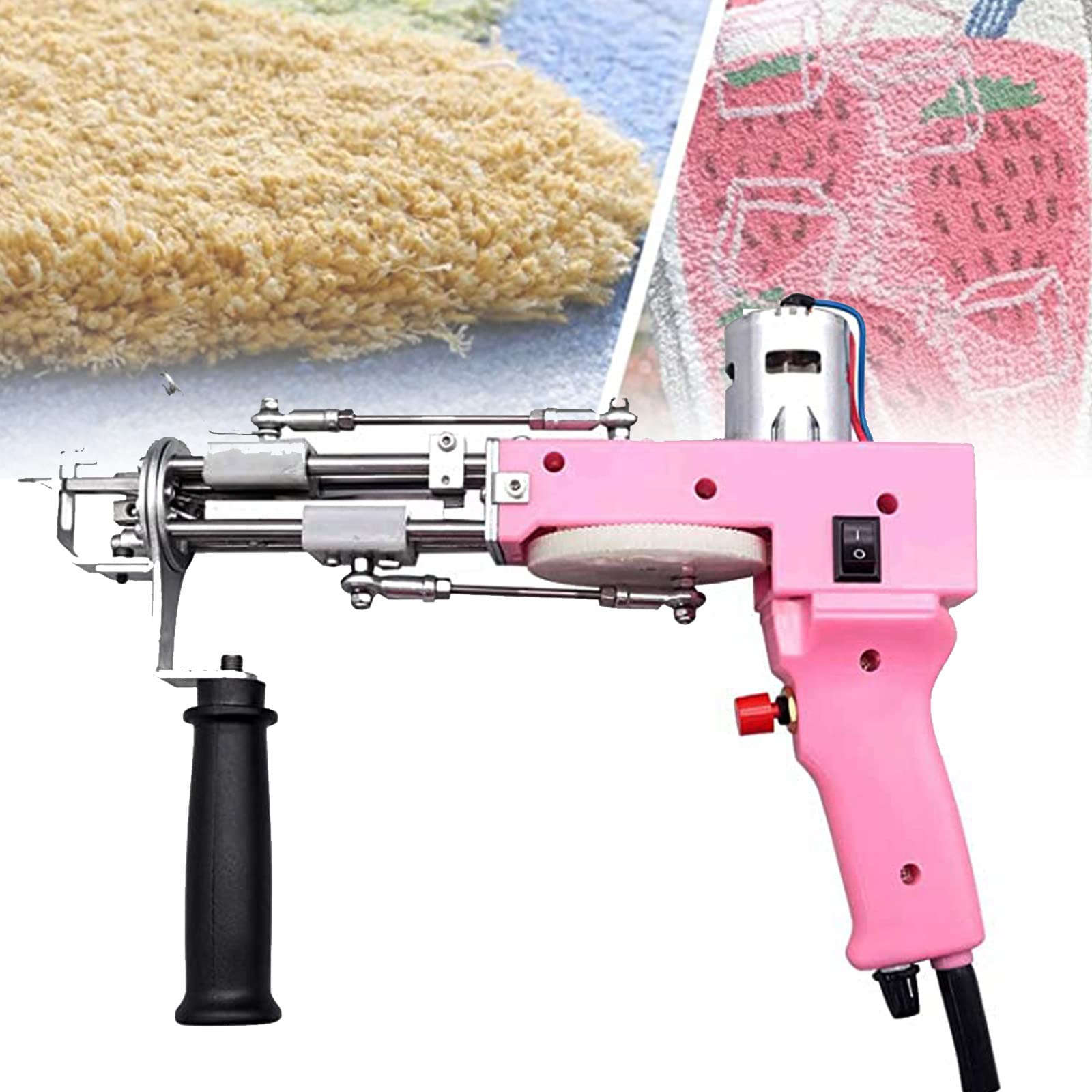 XYEJL Portable Electric Carpet Tufting Gun, 2 in 1 Cut Pile + Loop Pile Hand Gun Carpet Weaving Flocking Machines, High-Speed Industrial Embroidery Machine,Home DIY Tools,pink-220V