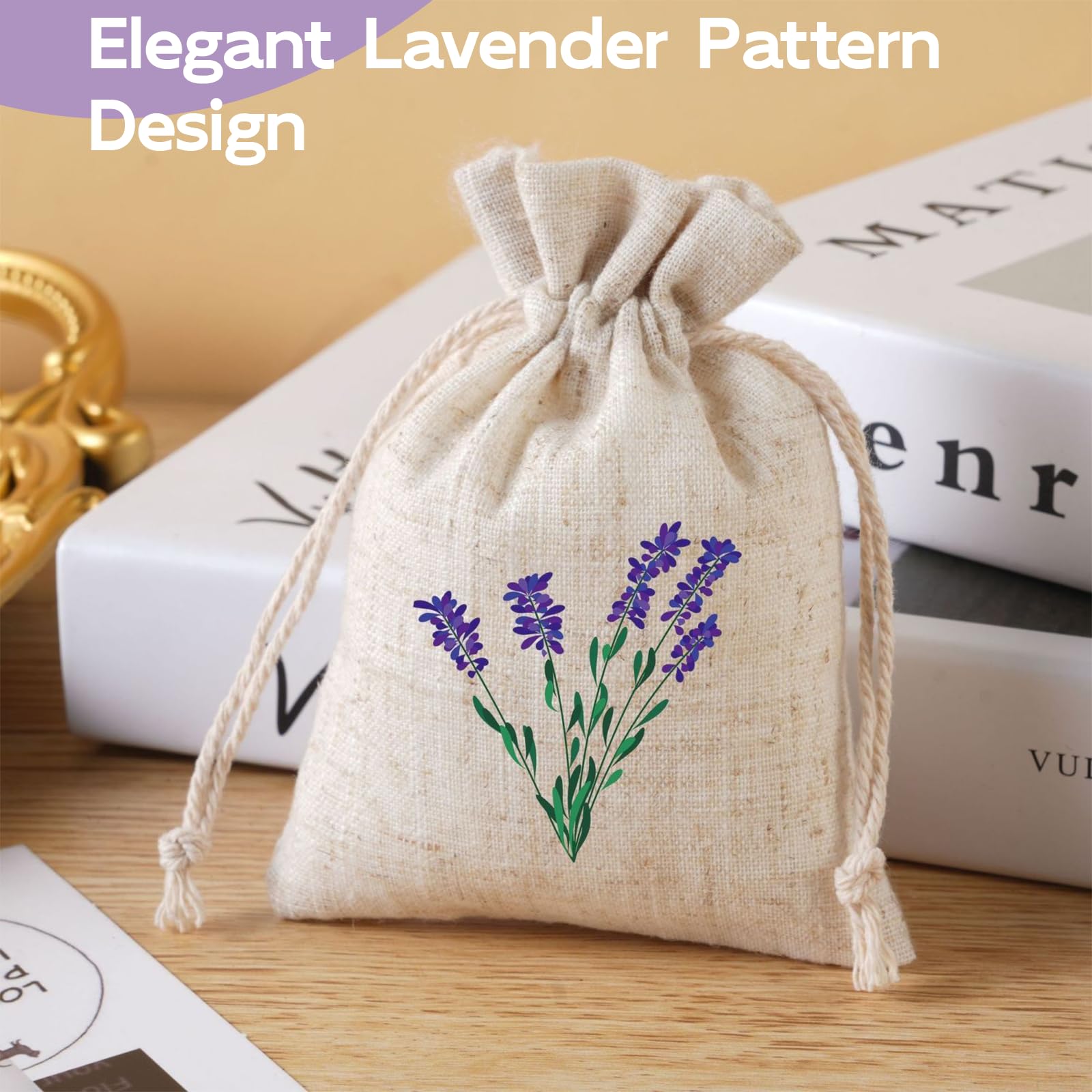 Pack de 12 Sachets de Lavanda de Algodón, Sacos Aromatizantes con Cierre de Cuerda para Armarios y Coches, Protección Natural contra Polillas y Aromatizantes para Habitaciones, 10x8.3 cm