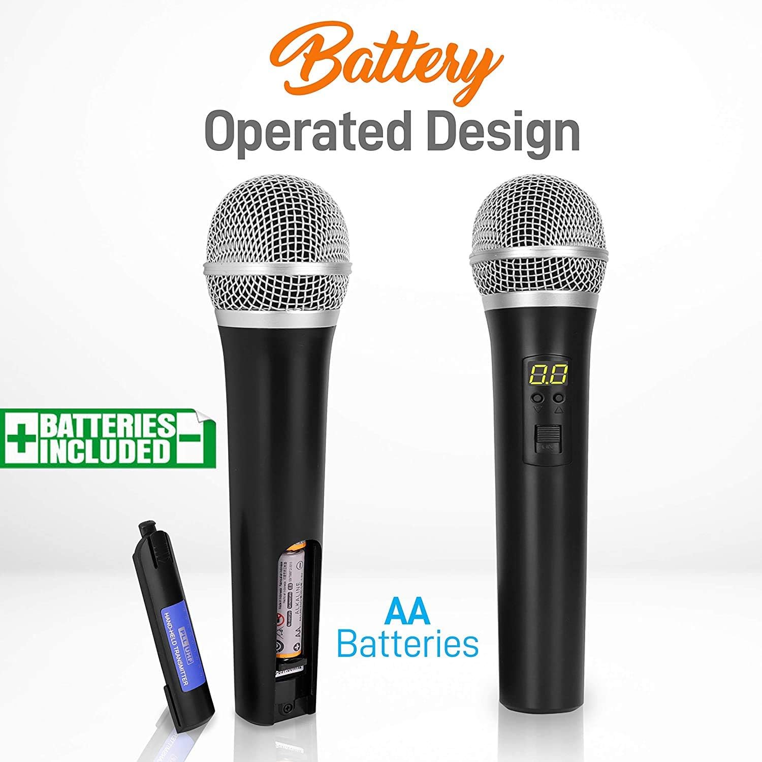 Pyle Professional Wireless Handheld Microphone System - Dual UHF Band, Wireless, Handheld, 2 MICS w/ 8 Selectable Frequency Channels, Independent Volume Controls, AF & RF Signal Indicators