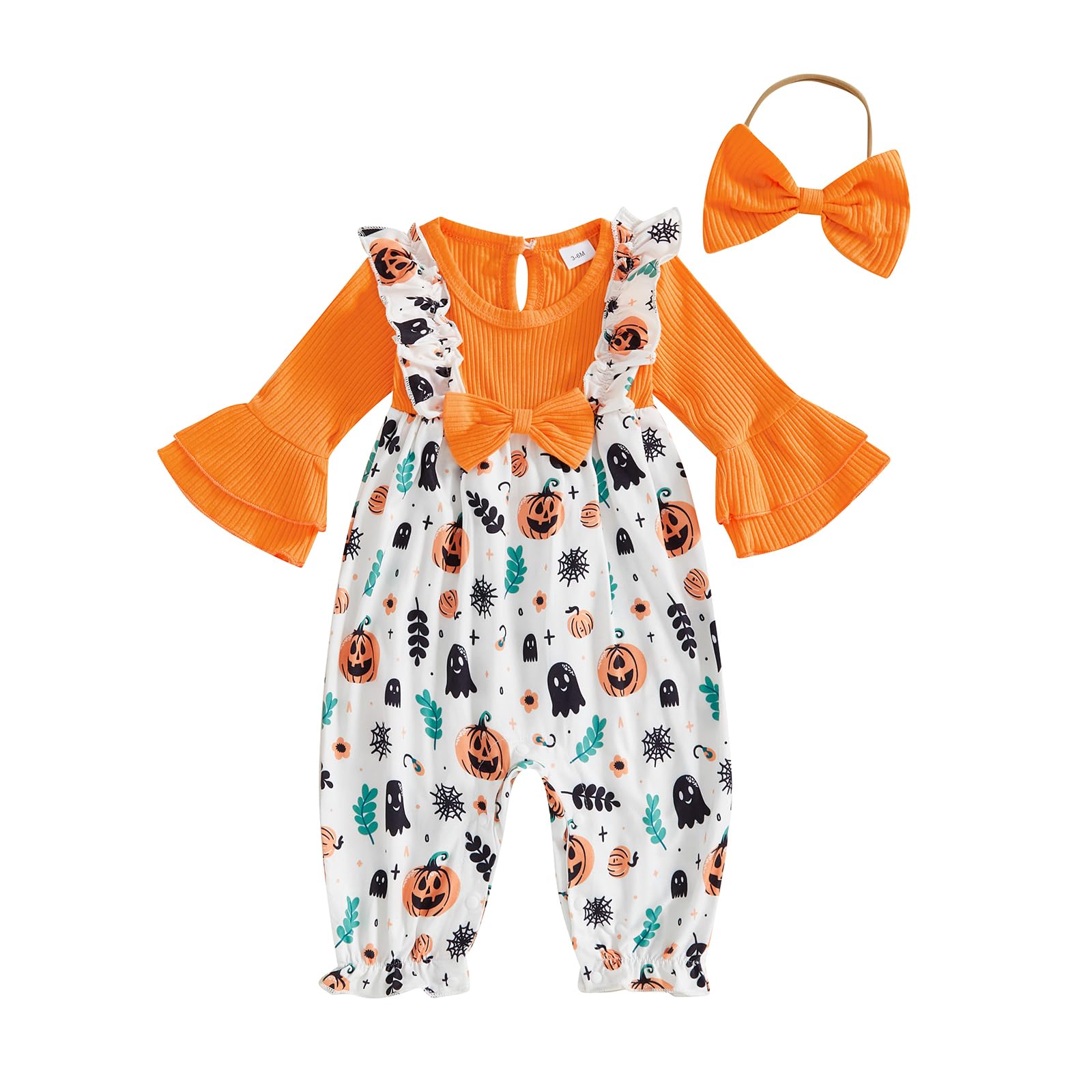 Newborn Infant Baby Girl Clothes Print Ruffle Jumpsuit Romper Bodysuit Halloween Thanksgiving Christmas Outfits