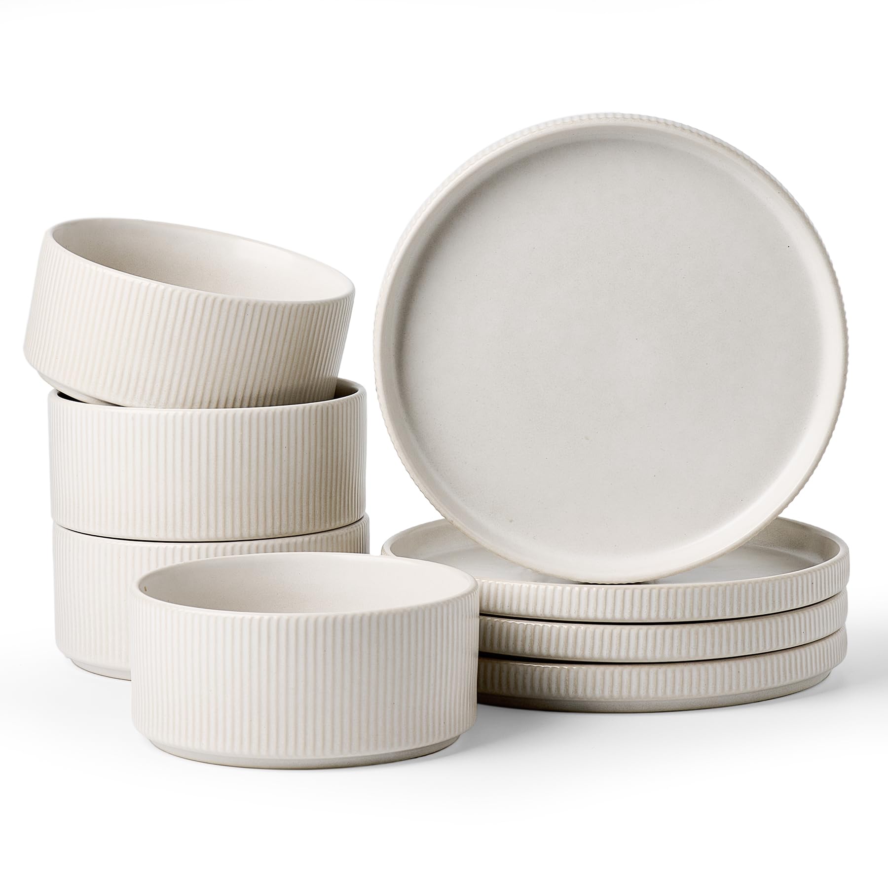 Ceramic Dinnerware Sets for 4, 8-Piece Deep Salad Plates and Cereal Bowls