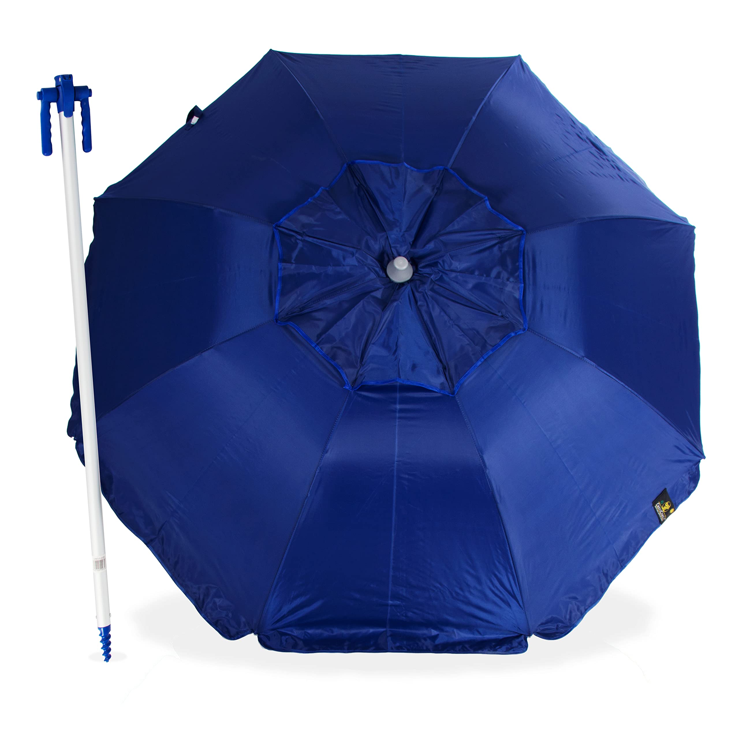 Azul Marino 180 cm. ¡Supernovedad! Sombrilla con Espiral y Prácticas Manetas para Fácil Enroscado, Convertibles en Colgador. 8 Varillas de fibra de vidrio. Protección total UV.