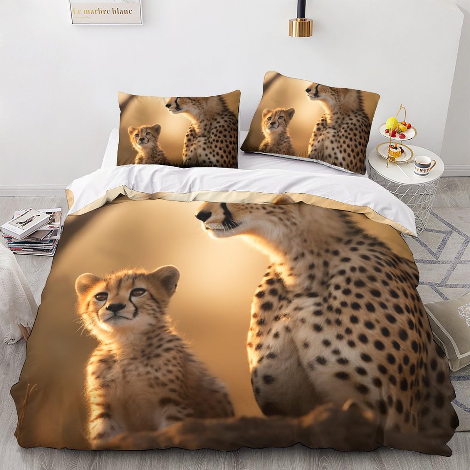 GEEYOU Leopard Bed Linen Sets Feline Bettbezug Microfaser Baumwolle Bettwäsche Set Mikrofaser Mit Reißverschluss Für Erwachsene Und Kinder Double(200x200cm) Küche, Haushalt & Wohnen