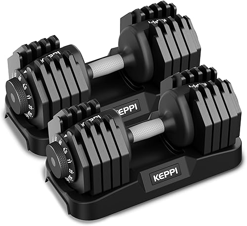Keppi Adjustable Dumbbells Set-25lb/40lb/55lb/60lb, Anti-Slip Metal Fast Adjust Weight Handle, Exercise & Fitness for Full Body Workout - Adjustable