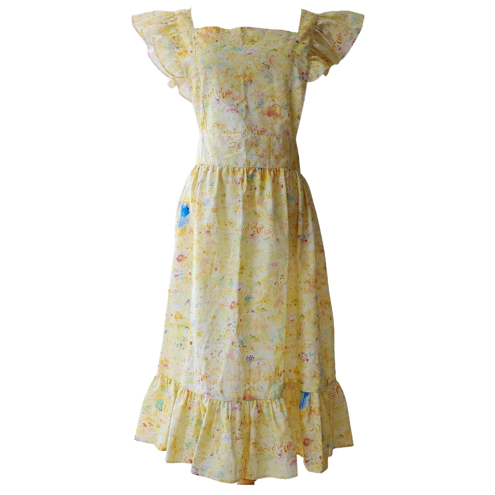 Damski Fartuch Kuchenny, Bawełniany Lniany Fartuch Dla Kobiet, Frilly Vintage Fartuszek RegulowanyYellow,One Size