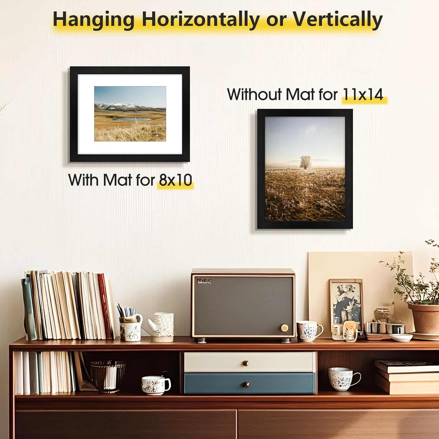 Golden State Art, 11x14 Black Picture Frame Made of Solid Pine Wood, Display for 8x10 Picture with Mat or 11x14 Picture without Mat Wall Display, 4 Pack