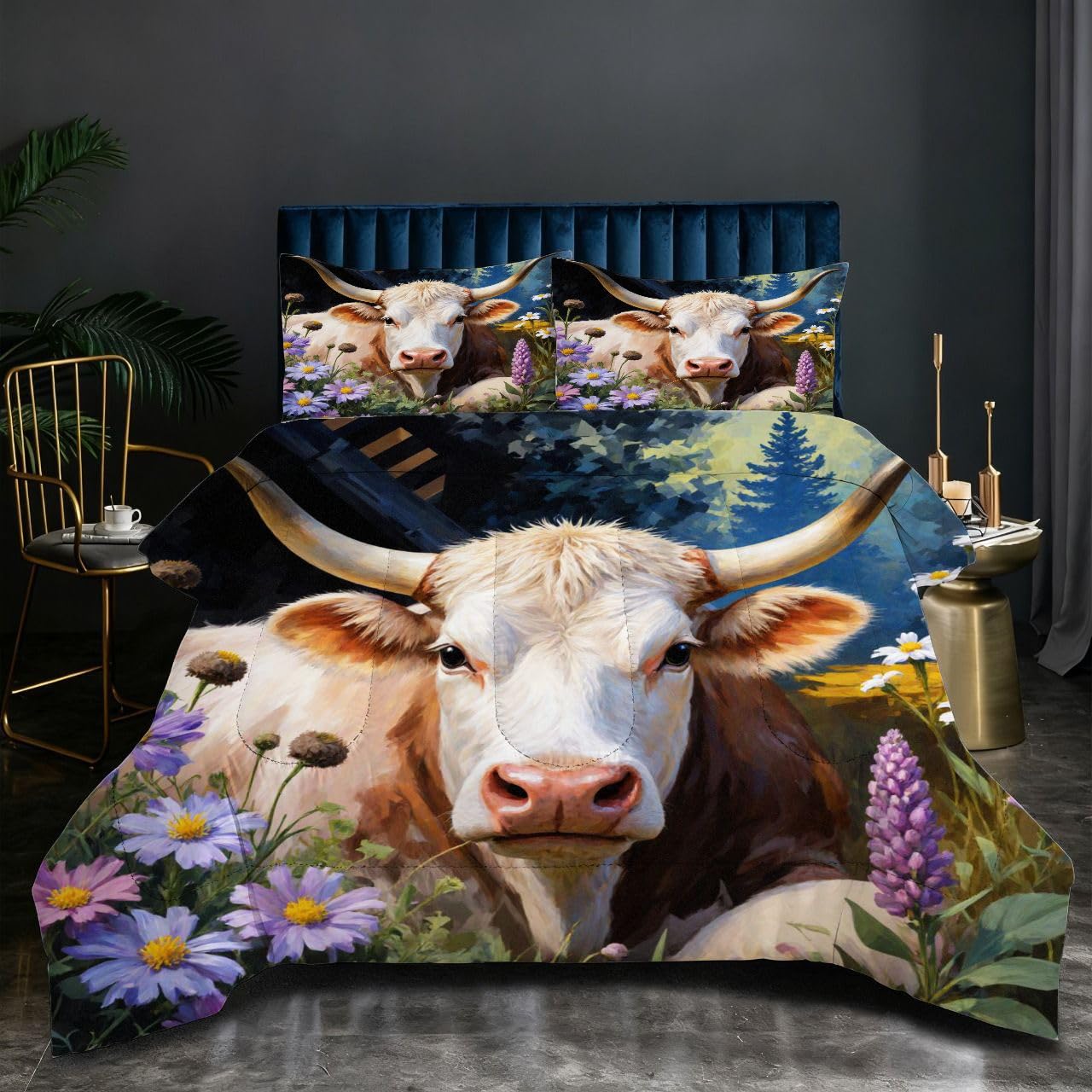 Parure de couette 220x240 vache en microfibre et coton confort lit O46
