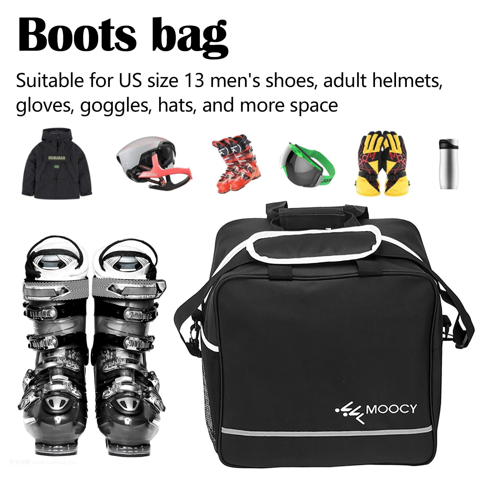 Aisny Ensemble sac à chaussures de ski - 200 cm - Accessoires pour sac de ski et sac à chaussures de ski - Longueur réglable - Design à roulettes