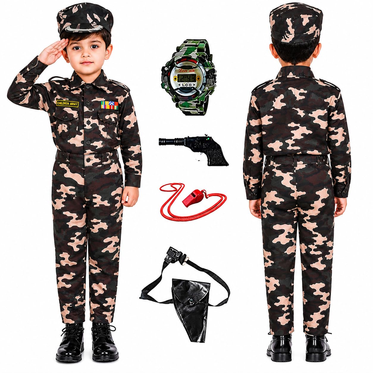 Military Uniform Set for Children | Kids Combat Style Fancy Dress for Boys Girls, Republic Day Parade, Cultural Program, School Competition, Independence-image-48