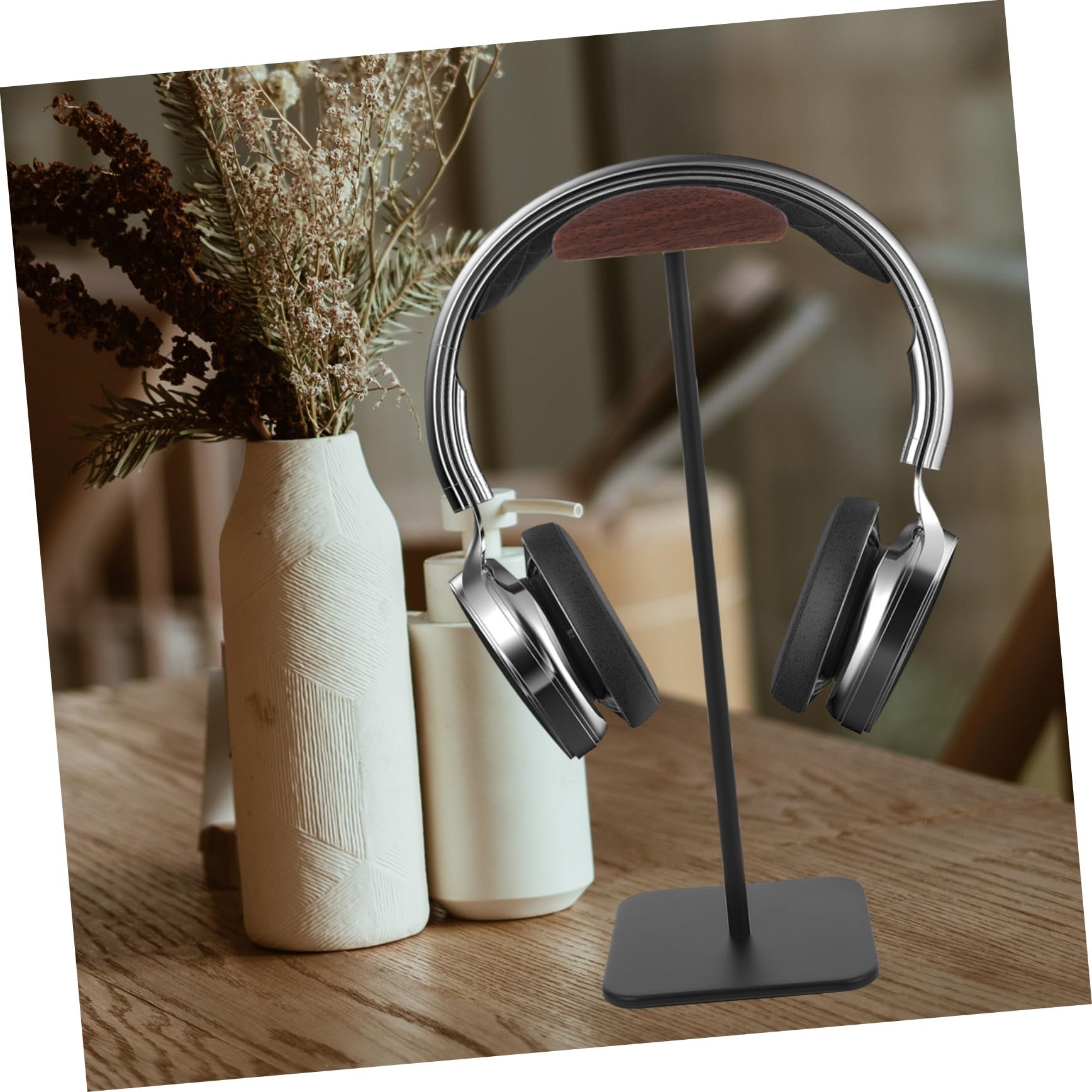 Uonlytech Supporto Cuffie Stabile e Liscio da Scrivania in Lega di Alluminio e Legno, Reggicuffie per Casa e Ufficio