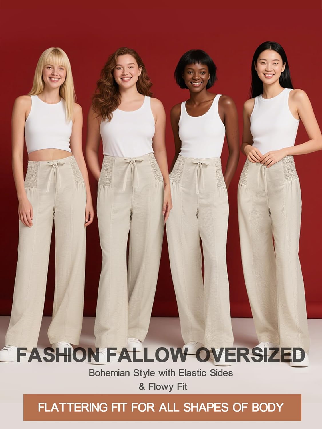 Women's High Waist Casual Palazzo Pants Drawstring Smocked Boho Wide Leg Beach Trousers Flowy Loose Fit Pant - Image 6