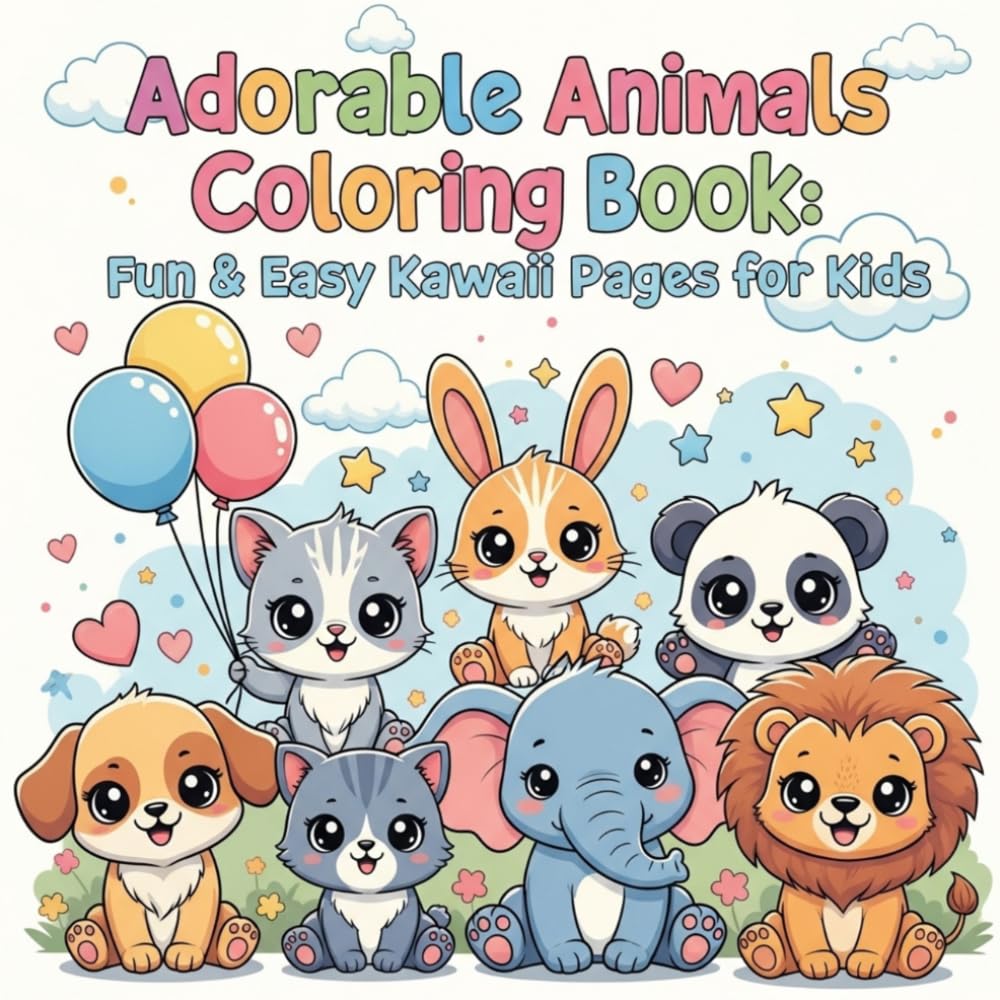 Adorable Animals: Coloring Book: Fun & Easy Kawaii Pages for Kids