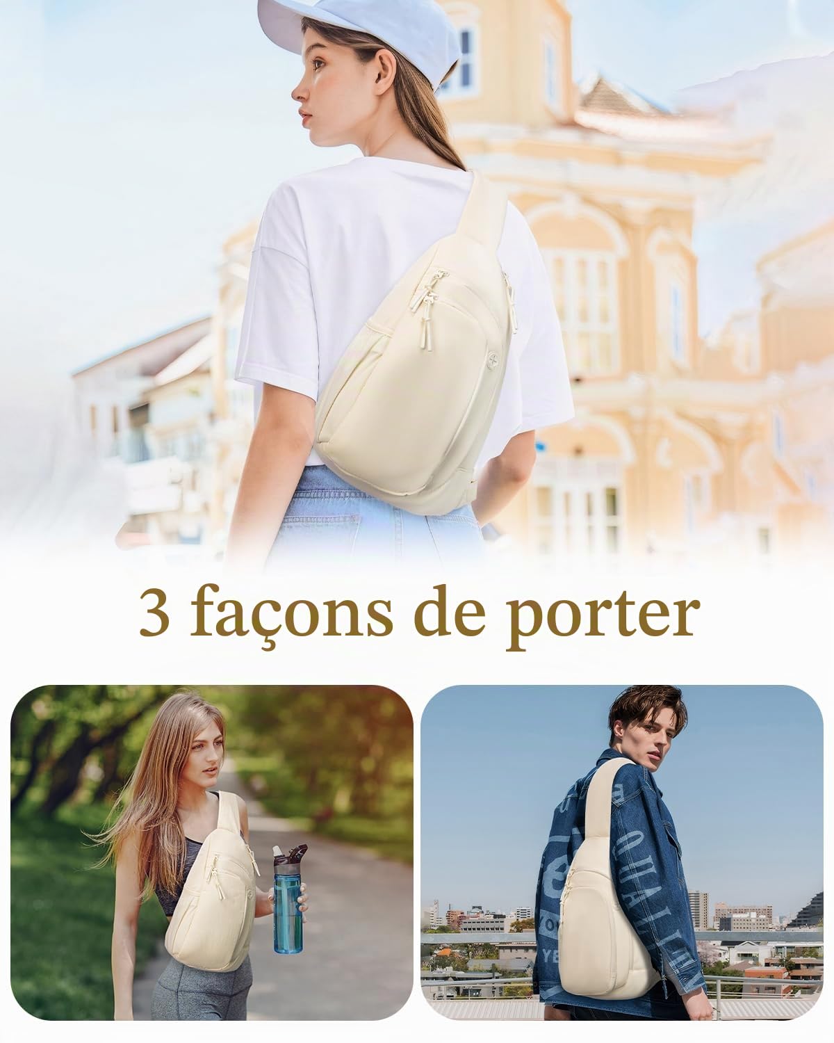 Sac Poitrine Femme Homme Sac Bandoulière avec Poche Blocage RFID Sacoche Bandoulière Porté Travers pour Voyage Sports