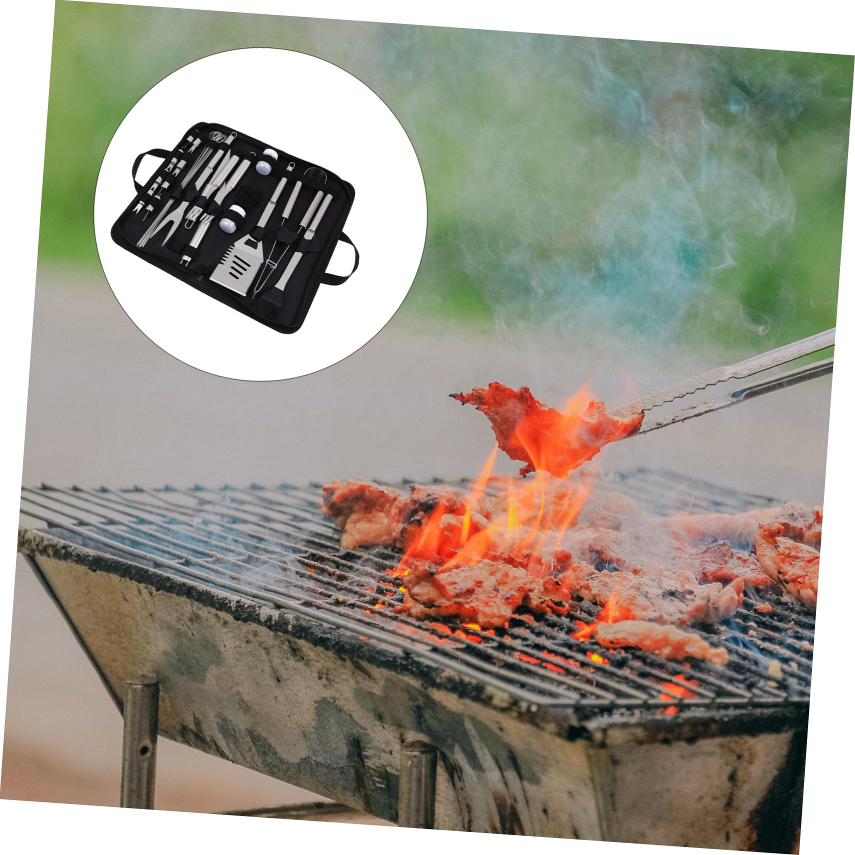 Utensili Bbq in Metallo Inossidabile con Borsa Oxford Portatile Kit Completo per Grigliata Outdoor Forchette e Accessori Bbq Resistenti e Organizzati