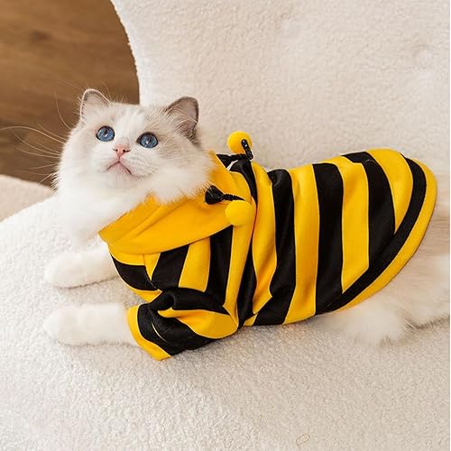 Miniatura 8 de DENTRUN Sphynx Disfraz de gatos sin pelo, divertido suéter de invierno cálido de abeja, lindo suéter de gatito, camisas de gatito, transpirable,