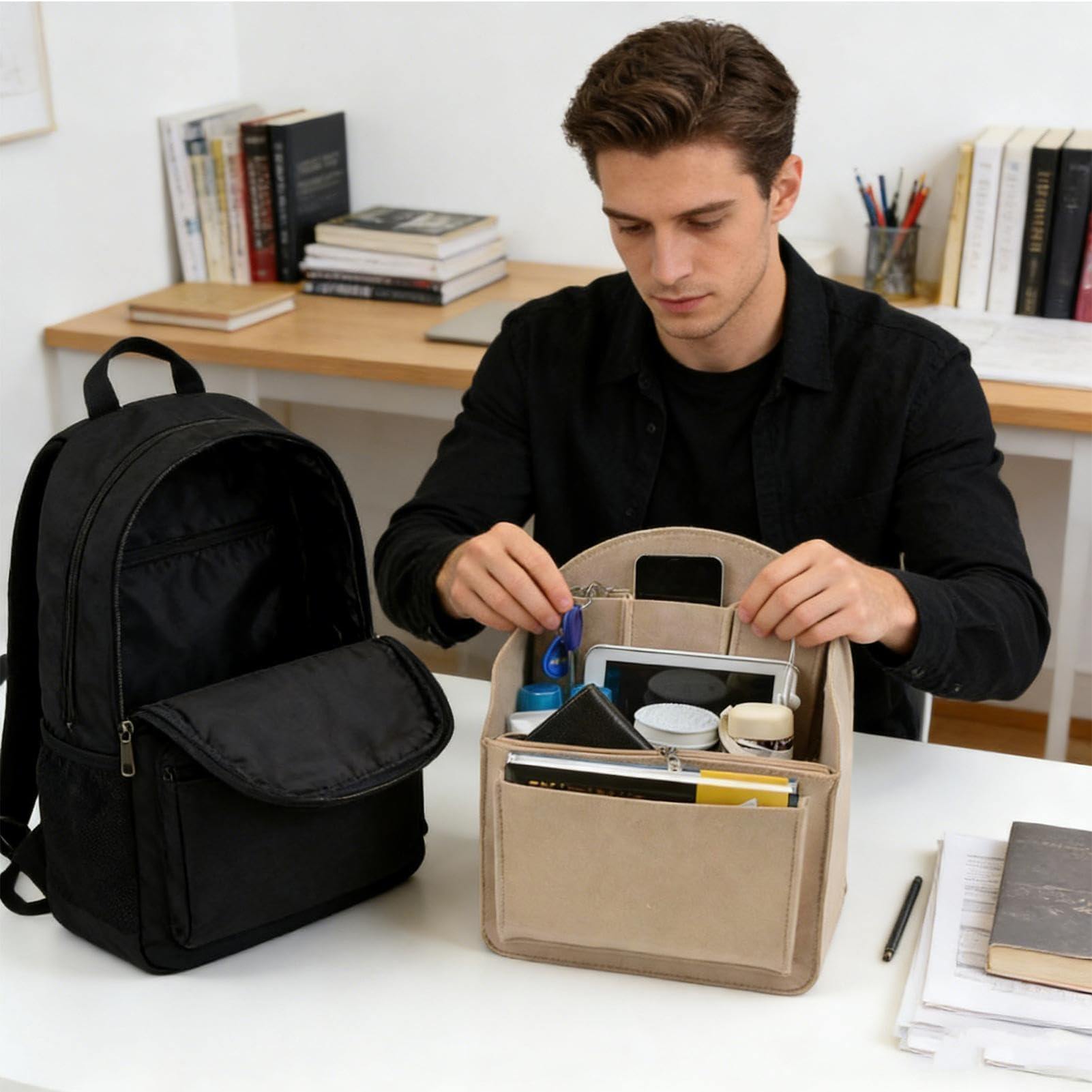 Inserto organizer per borse, adatto a varie borse, piccolo/grande, organizer per zaino in feltro, divisore per borse piccole, facile da trasportare, per campeggio, palestra, viaggi, pendolarismo