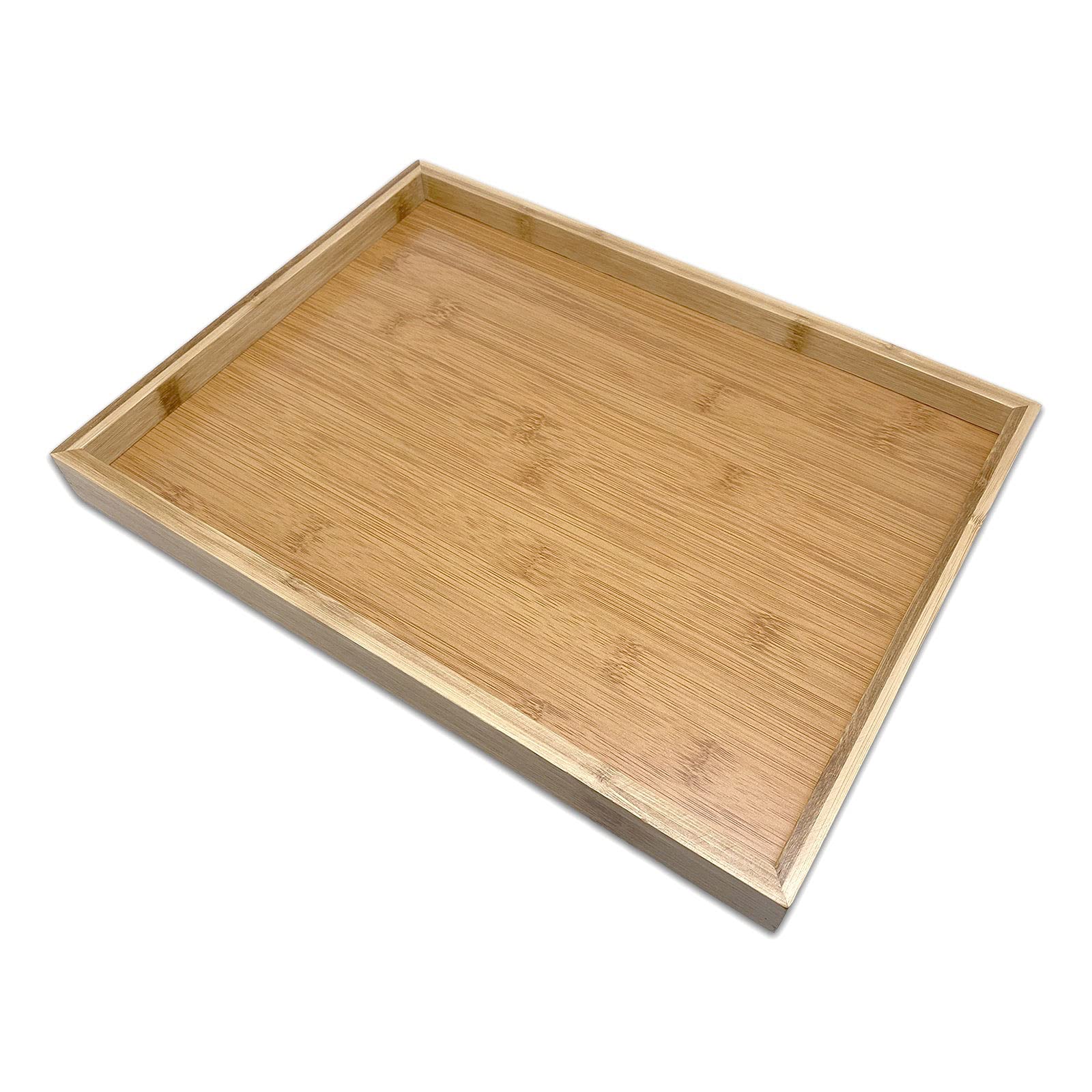 bam & boo - natural bamboo rectangle serving & vanity tray - for kitchen bathroom countertop, coffee table (large, 13.75inch x 10.25inch x 1.2inch), beige