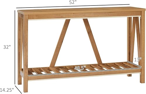 Miniatura 3 de HOMCOM Mesa consola, mesa de entrada de granja con estante de listones de almacenamiento, mesa de sofá rústica con anti-volquete para sala de estar,
