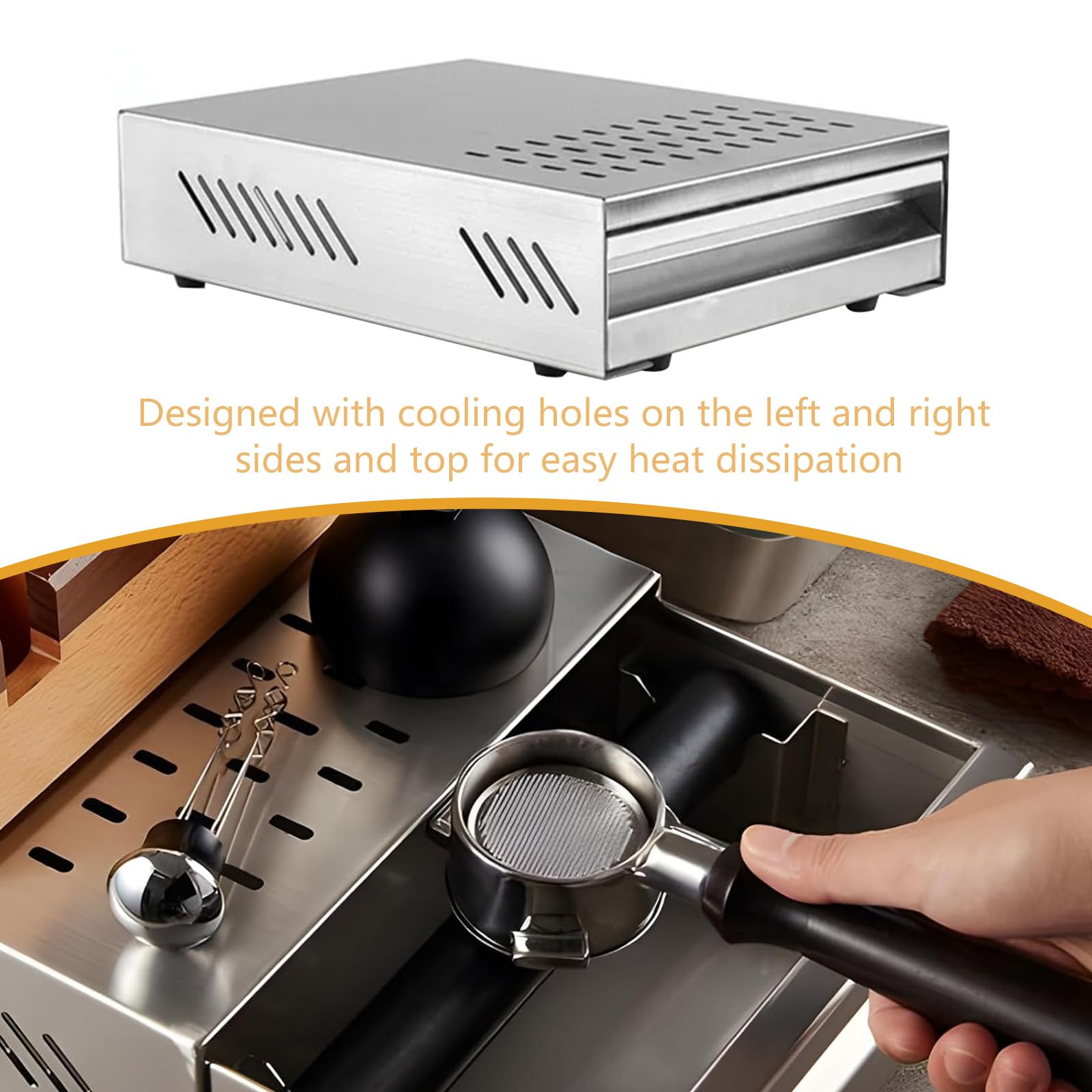 Kaffee Klopf Box Behälter,Kamanan Professional für Kaffeesatz,Edelstahl Kaffeemühlen Klopf Box Geeignet für alle handelsüblichen Kaffeemaschinen, Schubladenprofil aus Edelstahl(280mmx180mmx63mm)