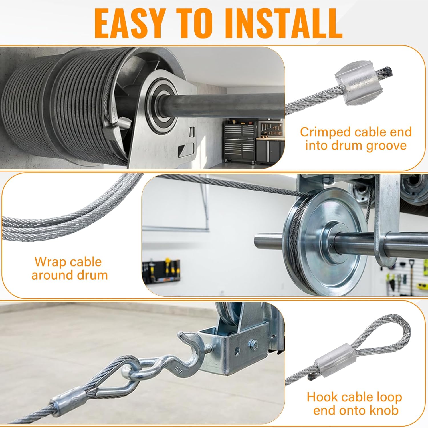 2PCS Garage Door Cables for 7 ft Door – 8.5 Ft Heavy Duty Wire Replacement for Torsion Spring Systems, Rust Resistant Garage Door Repair Kit