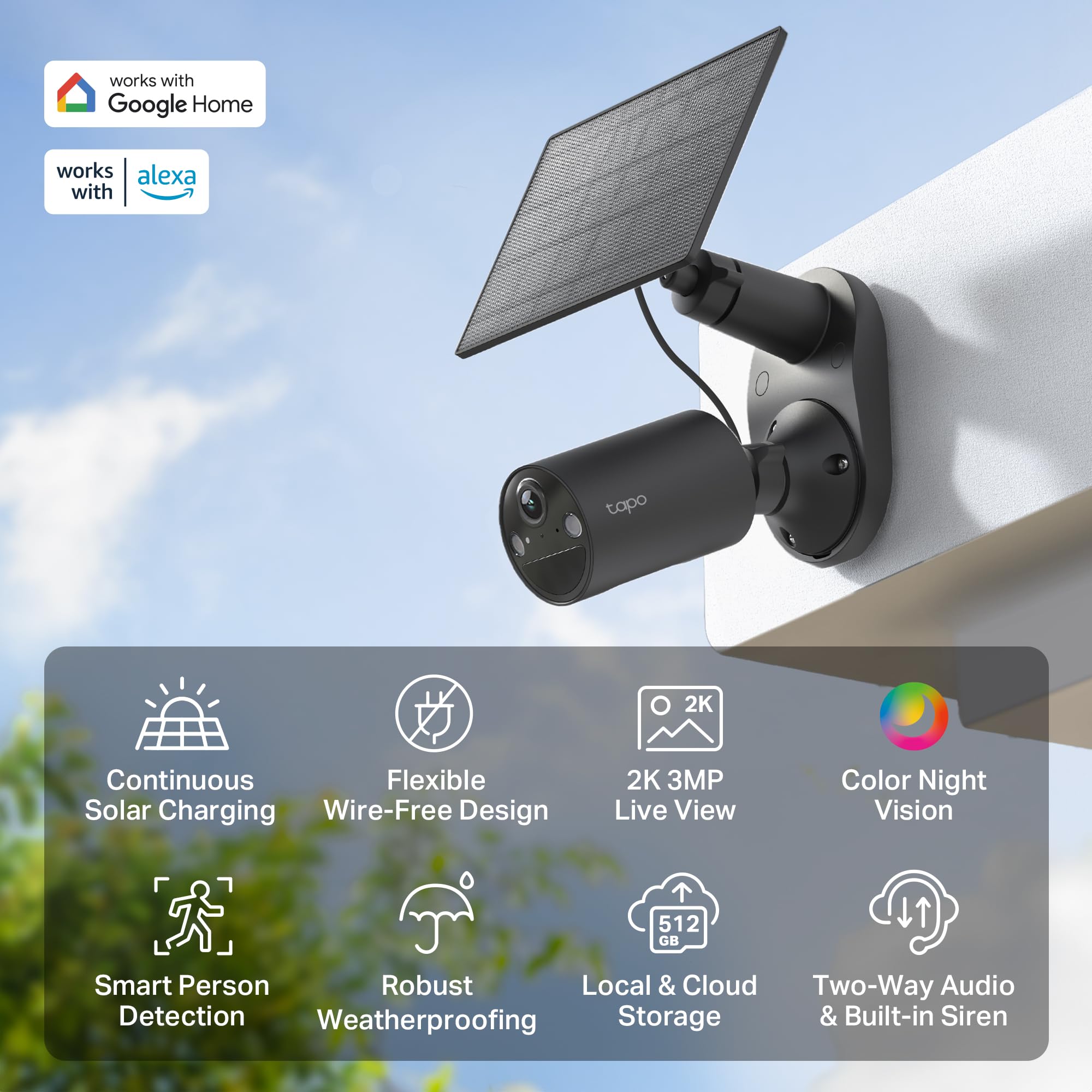 Tapo C411 KIT 2K Solar Überwachungskamera für außen, nicht entfernbarer Akku, Farbnachtsicht, WLAN 2,4 GHz, Zwei-Wege-Audio, Personenerkennung, lokale Speicherung über microSD-Karte oder H500-Homebase | Akku 6400 mAh bis zu 180 J, Nachtsicht, intelligente