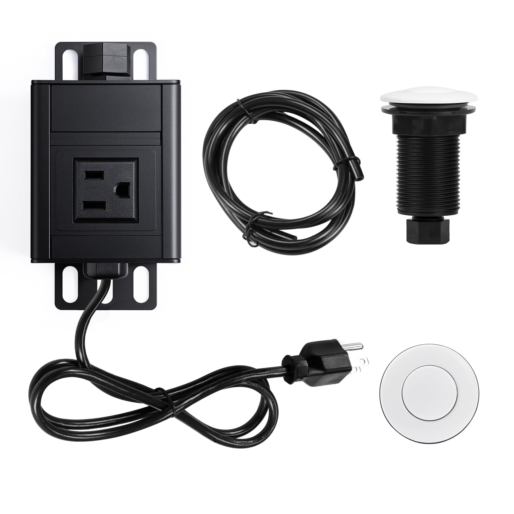 CLEESINK Garbage Disposal Air Switch Kit, Sink Top Waste Disposer SHORT ABS White On/Off Push Button with Aluminum Alloy Power Module, Food Waste Disposals Replacement Parts
