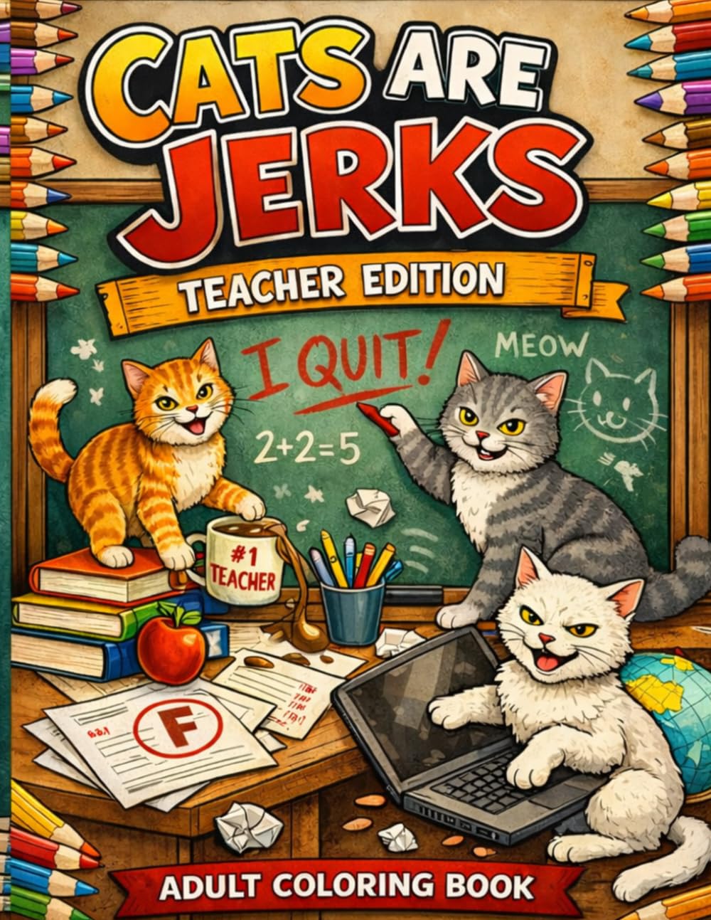 Cats Are Jerks: Teacher Edition Adult Coloring Book