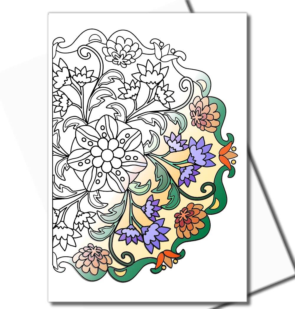 Art Eclect Mandala Coloring Cards for Thank You, Birthday and Note Cards, 10 Different Designs to Color for Adults for All Occasions, Envelopes
