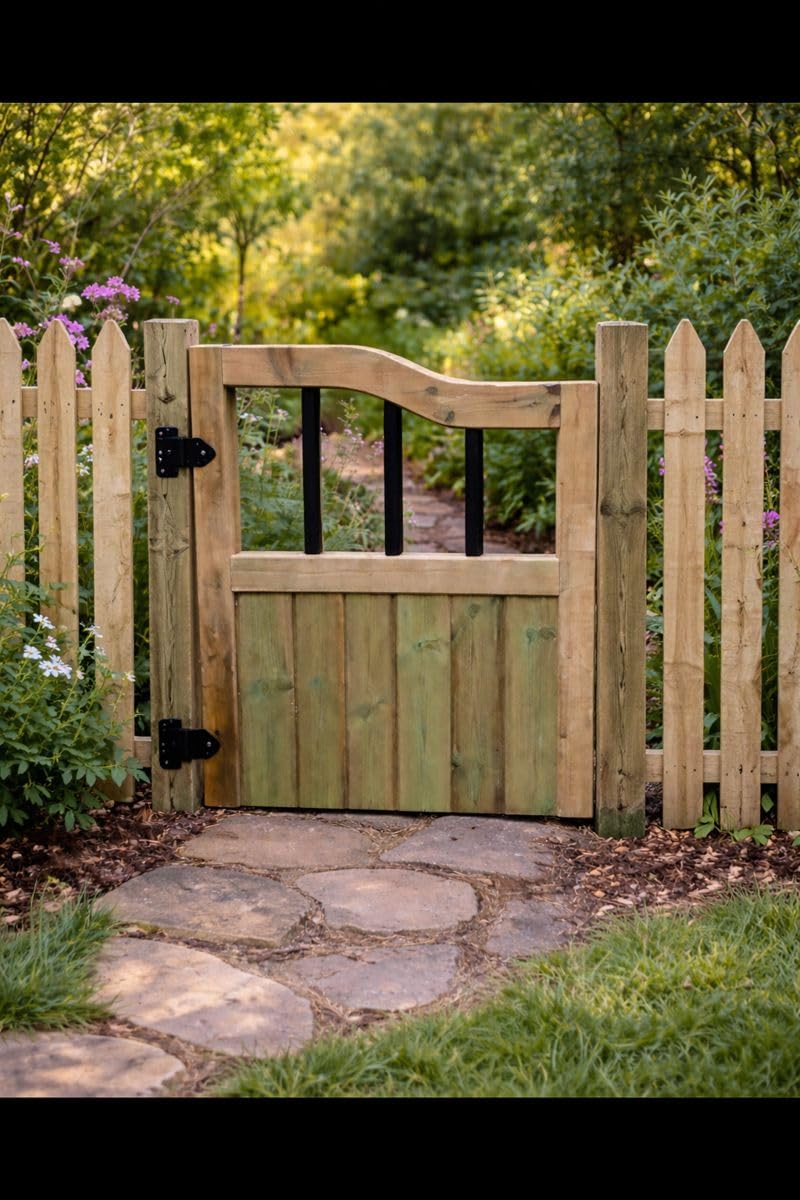 Md Carpentry Treatment Green Wooden Garden Gate Pedestrian Gate Wooden Pressure Treated 3Ft 90Cm, (90Cm High X 90Cm Wide X 5Cm Deep)
