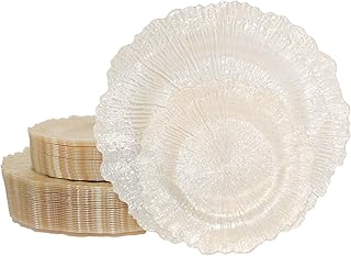 U-QE 60PCS Clear Coffee Plastic Plates - Clear Brown Plastic Plates Disposable Heavy Duty - Disposable Plates for Party Including 30PCS 10'' Dinner & 30PCS 7'' Dessert
