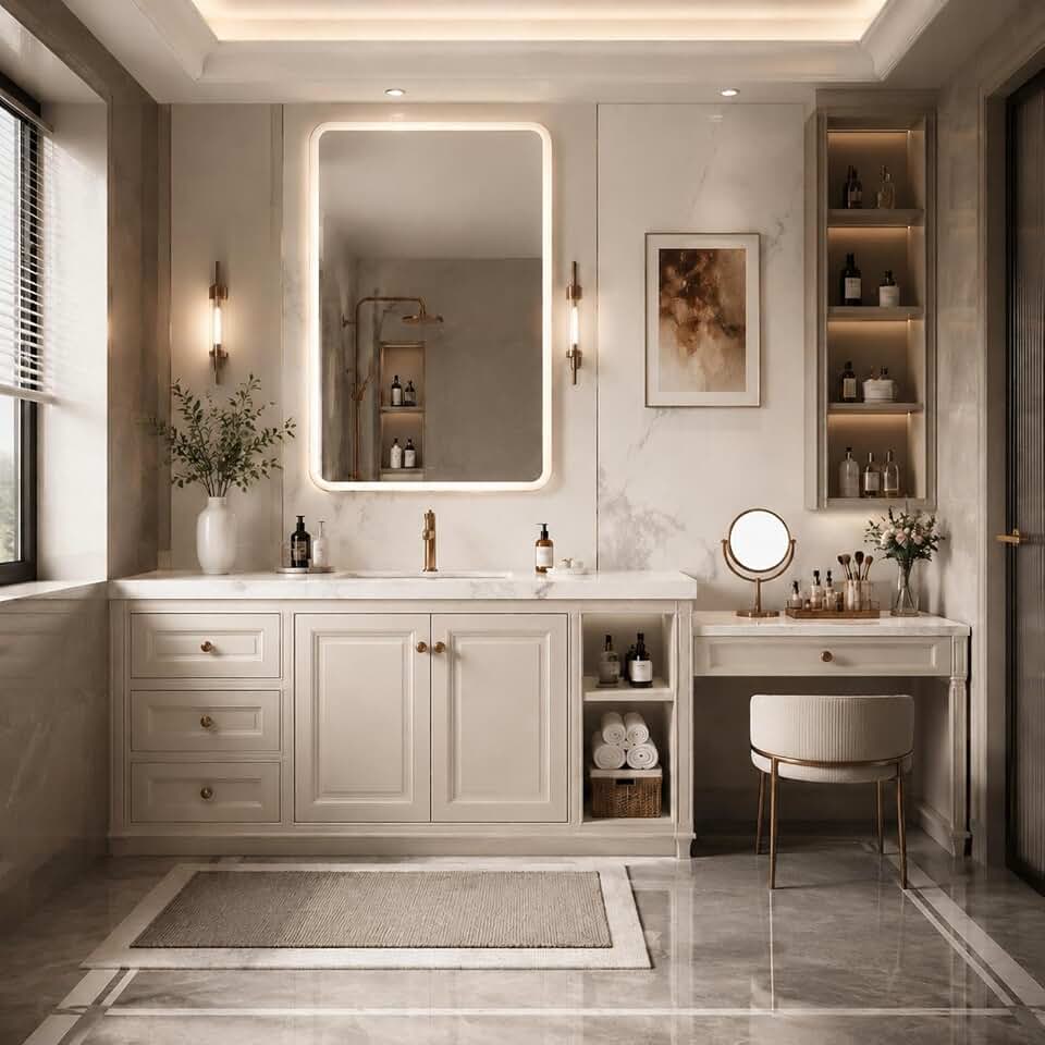 98 in Freestanding Single Sink Bathroom Vanity with Makeup Area & LED Mirror