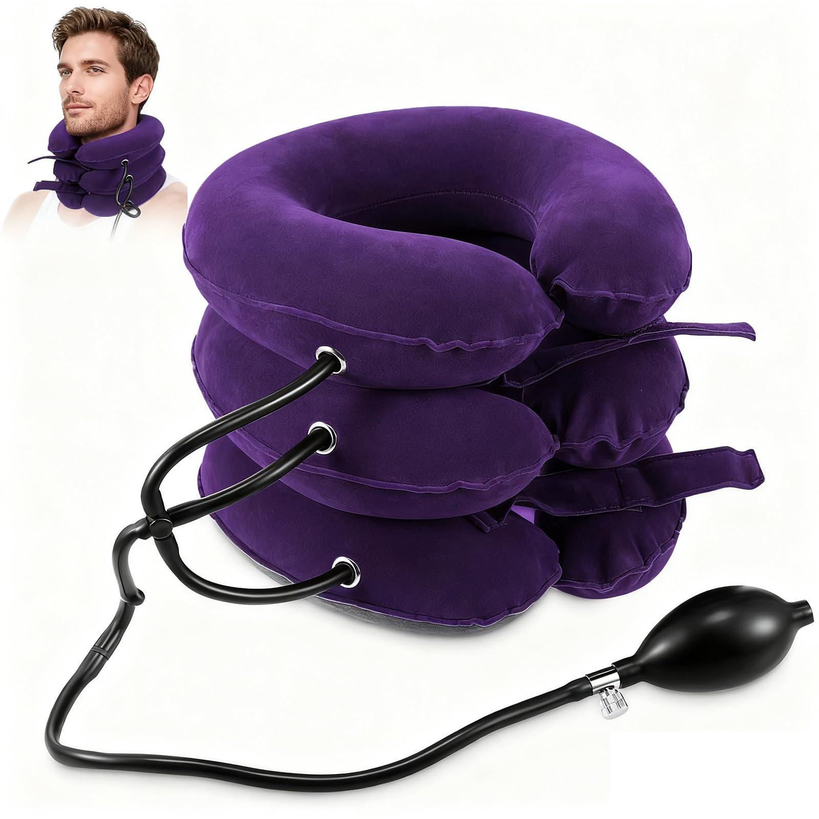 Minerve Cervicale Gonflable (Violet) Collier à Air Adjustable Douleurs Cervicales & Posture, Décompression Vertébrale Domicile`