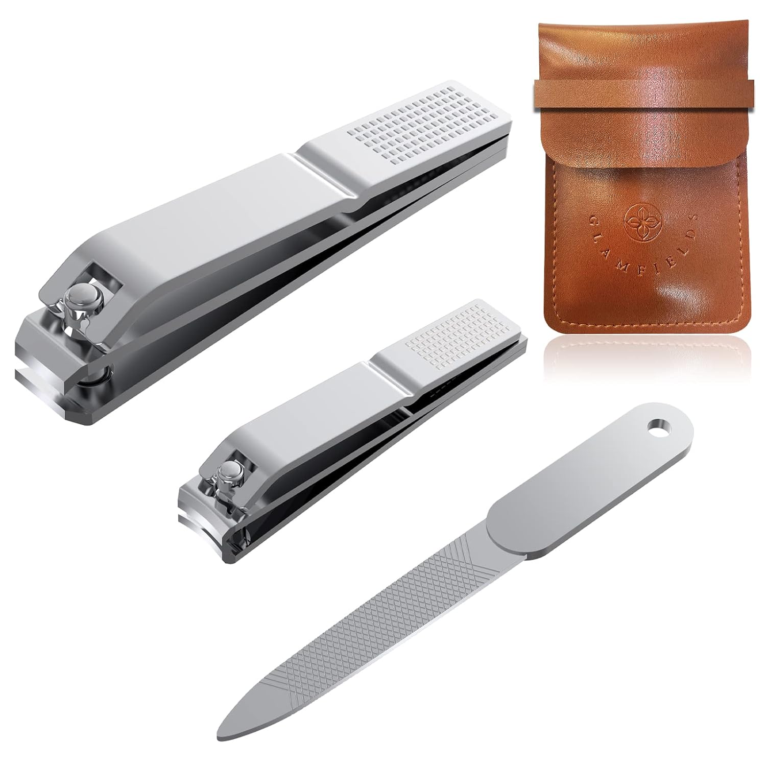 GLAMFIELDS Nail Clipper Set - 3 PCS Stainless Steel Fingernails and Toenails Clippers & Thick Toenail & Ingrown Nail Cutter for Women and Men (Silver)
