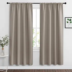 RYB HOME Room Darkening Curtains for Bedroom, Thick Durable Privacy Window Shades, Rod Pocket Thermal Insulated Backdrop for Teenagers Bedroom Dorm, W 42 x L 72 inches, 2 Panels, Sand