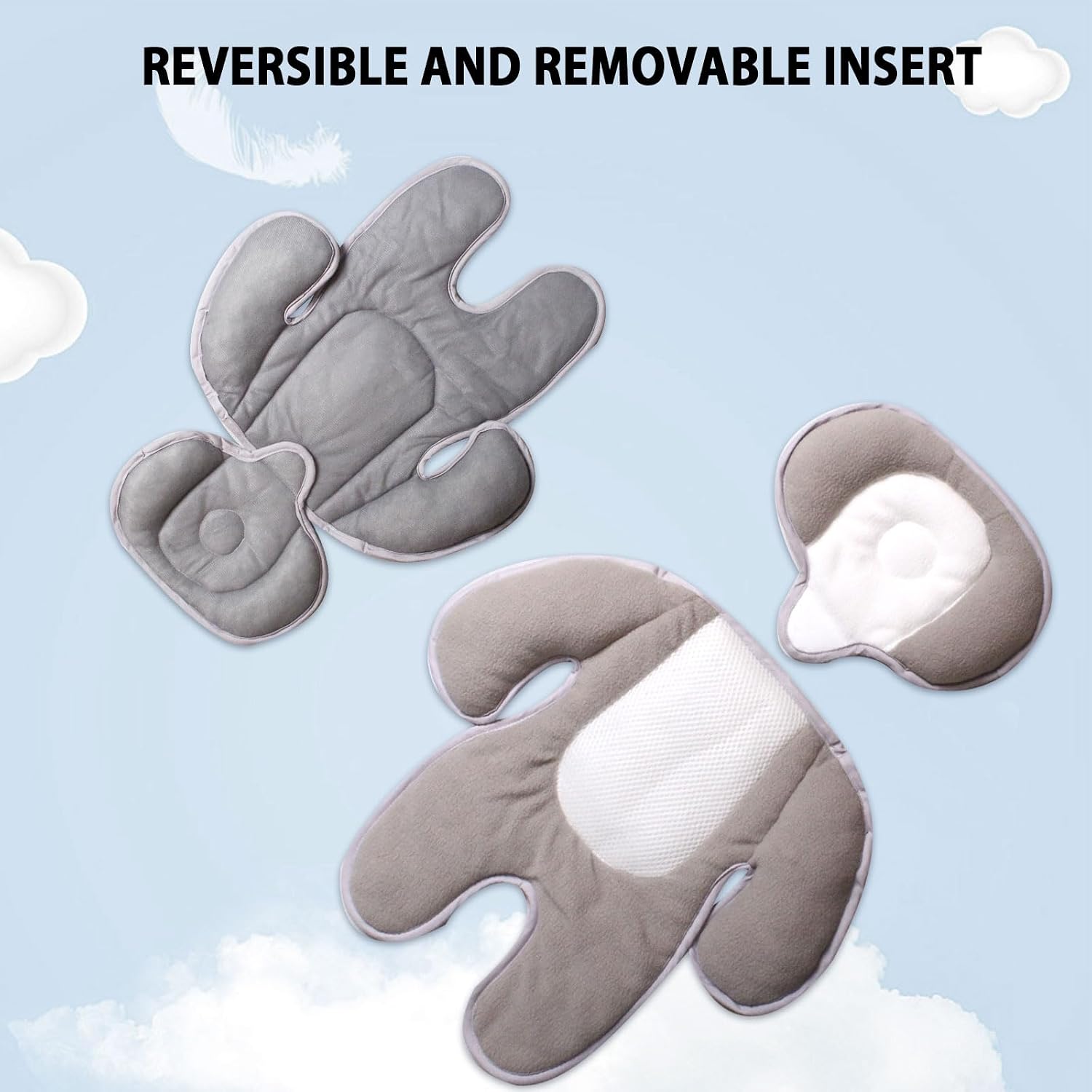 Infant Support Cushions, Detachable Insert for Car Seats, As Travel Accessories Such As Car Seat Inserts and Stroller Cushions, Seat Liners, Grey