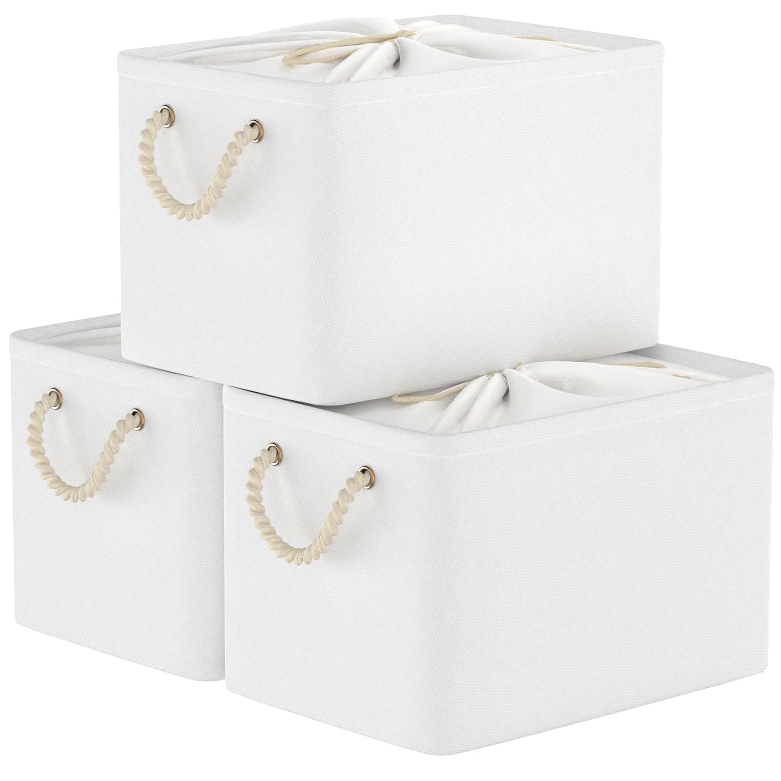 Yawinhe 3-Pack Opbergmand Stof, Opvouwbare Opbergmanden met Koorddeksel Yawinhe 3-Pack Opbergmand Stof, Opvouwbare Opbergmanden met Koorddeksel