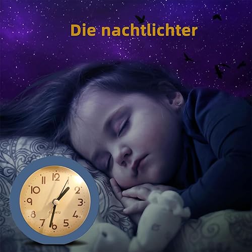 Miniatura 4 de Reloj despertador con luz de fondo, 4.5 pulgadas, bonito reloj analógico de cuarzo digital, redondo, sin tictac, funciona con pilas, textura