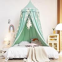 Vista 2 de Kertnic - Toldo decorativo para cama de niños, carpa de algodón suave para decoración de habitación de niñas, castillo de princesa de ensueño, Verde