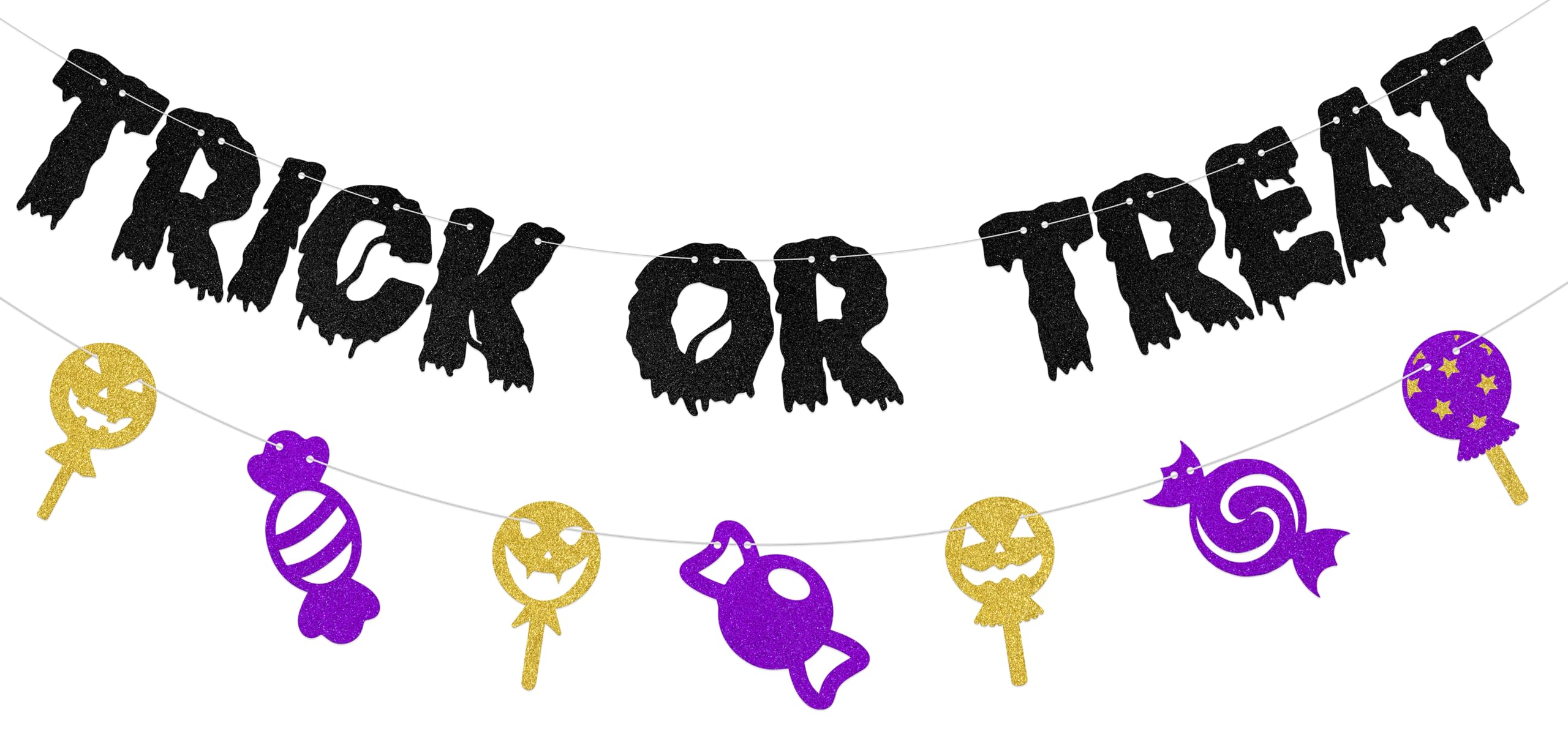 ZCXVC Halloween Decorations Happy Halloween Trick Or Treat Banner Happy Boo Day Party Decoration Supplies Black Glitter