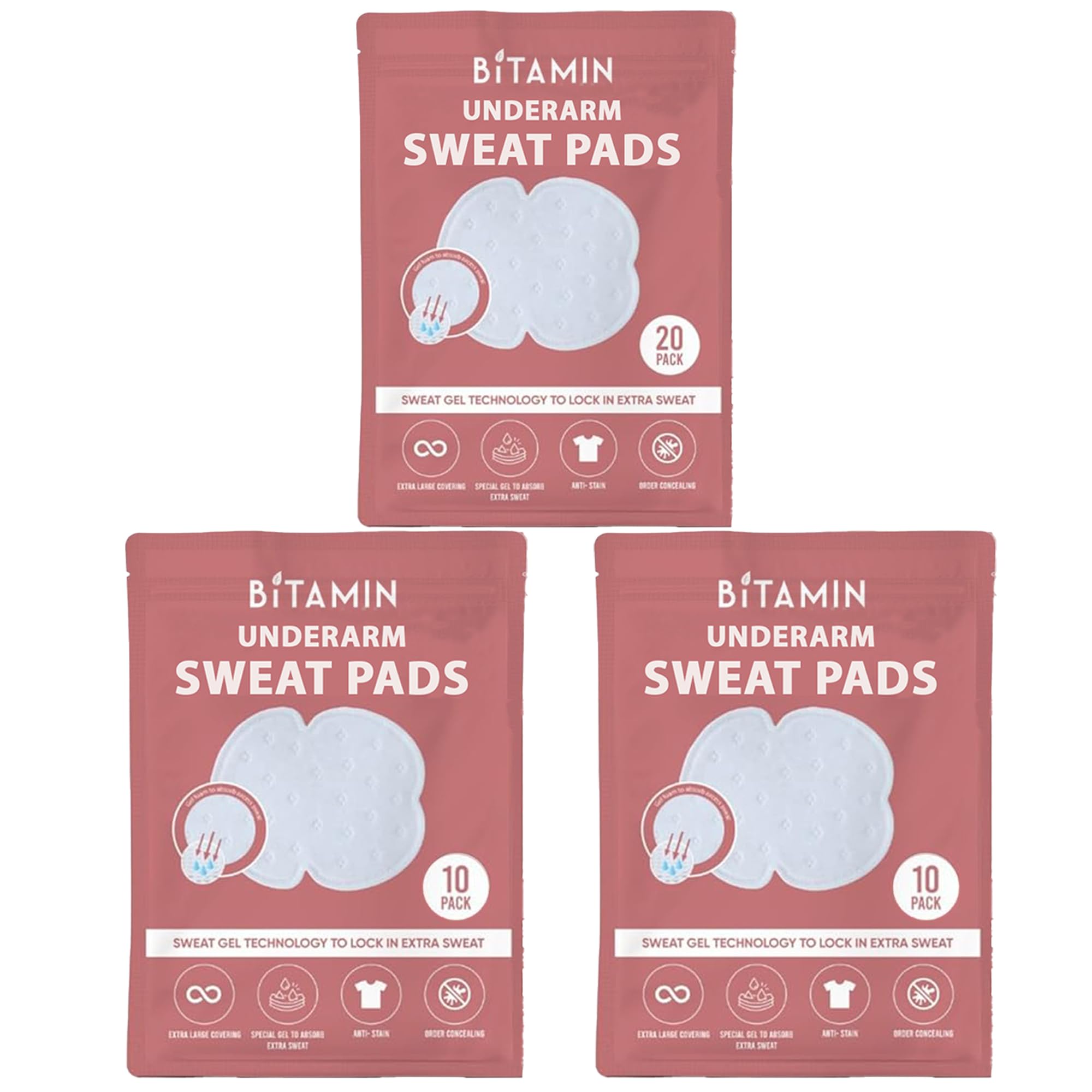 - Bitamin Underarm Sweat Pad for Women & Men| Armpit Sweat Pads for Women Blouse with Gel Technology to Control Odour | Large Covering Underarm Pads to Prevent Stain | Skin Friendly (40 pads)