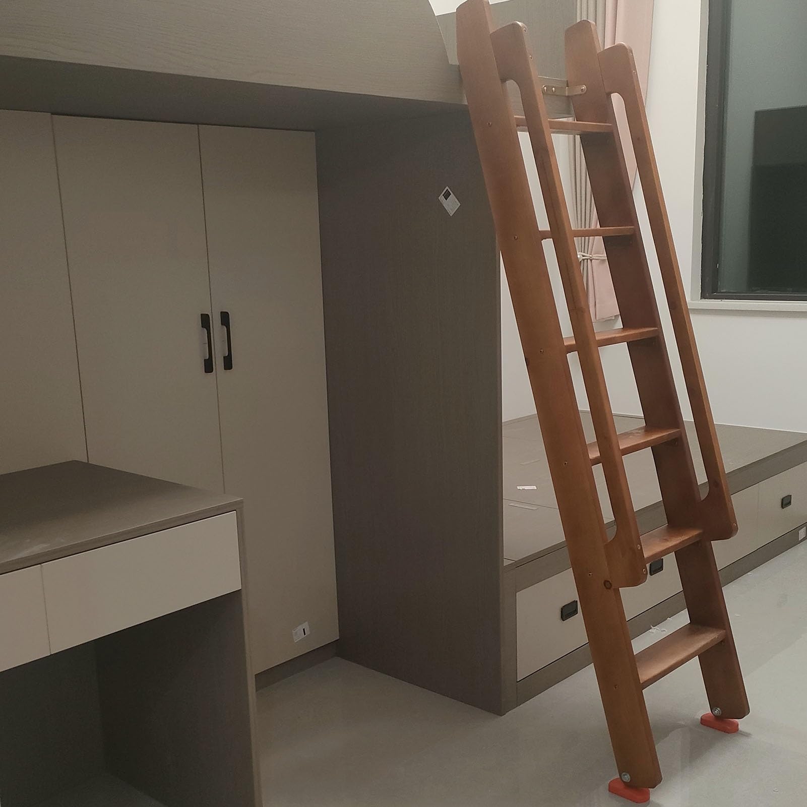 Scala Retrattile in Legno Marrone per soffitta - Scala di Emergenza Interna per Garage, soppalco, Cantina e Finestra di Uscita. Scala per Letto Facile da Usare con corrimano (Dimensioni)