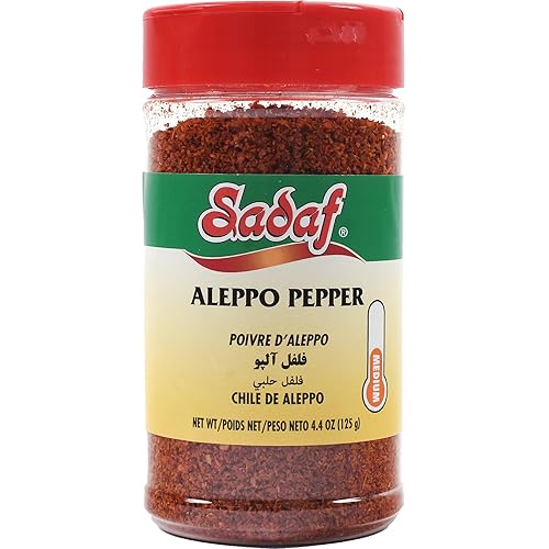 Sadaf Aleppo Pepper - Copos de pimienta de Alepo para cocinar y condimentar alimentos, ideal para cocina de Oriente Medio, especia de Alepo, Kosher,