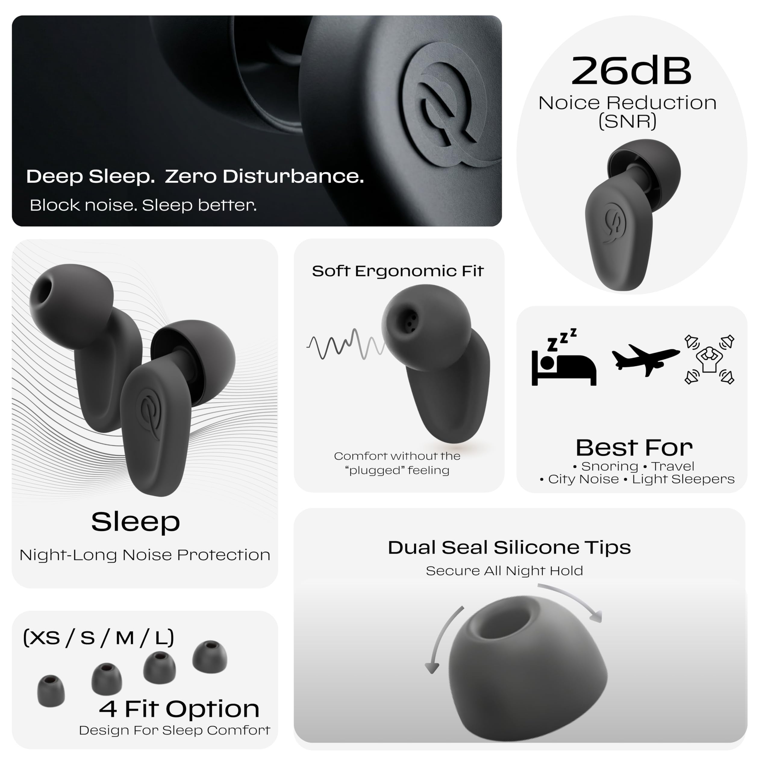 Tappi per le orecchie per dormire, riduzione del rumore di 26 dB, per dormire, russare e viaggiare, morbidi tappi per le orecchie riutilizzabili in silicone per chi dorme sul fianco
